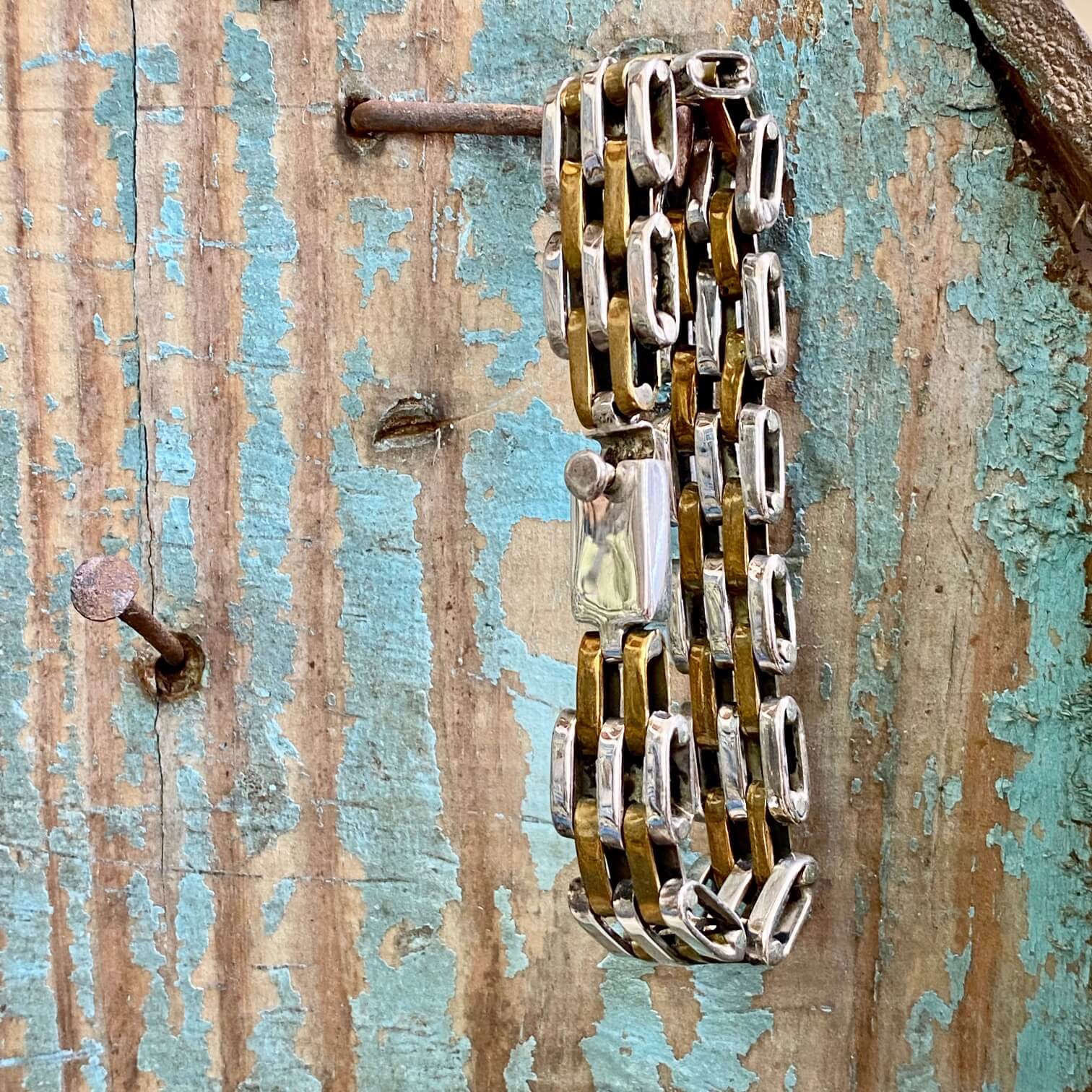 Sterling Silver Brass Bar Link Bracelet Mexico