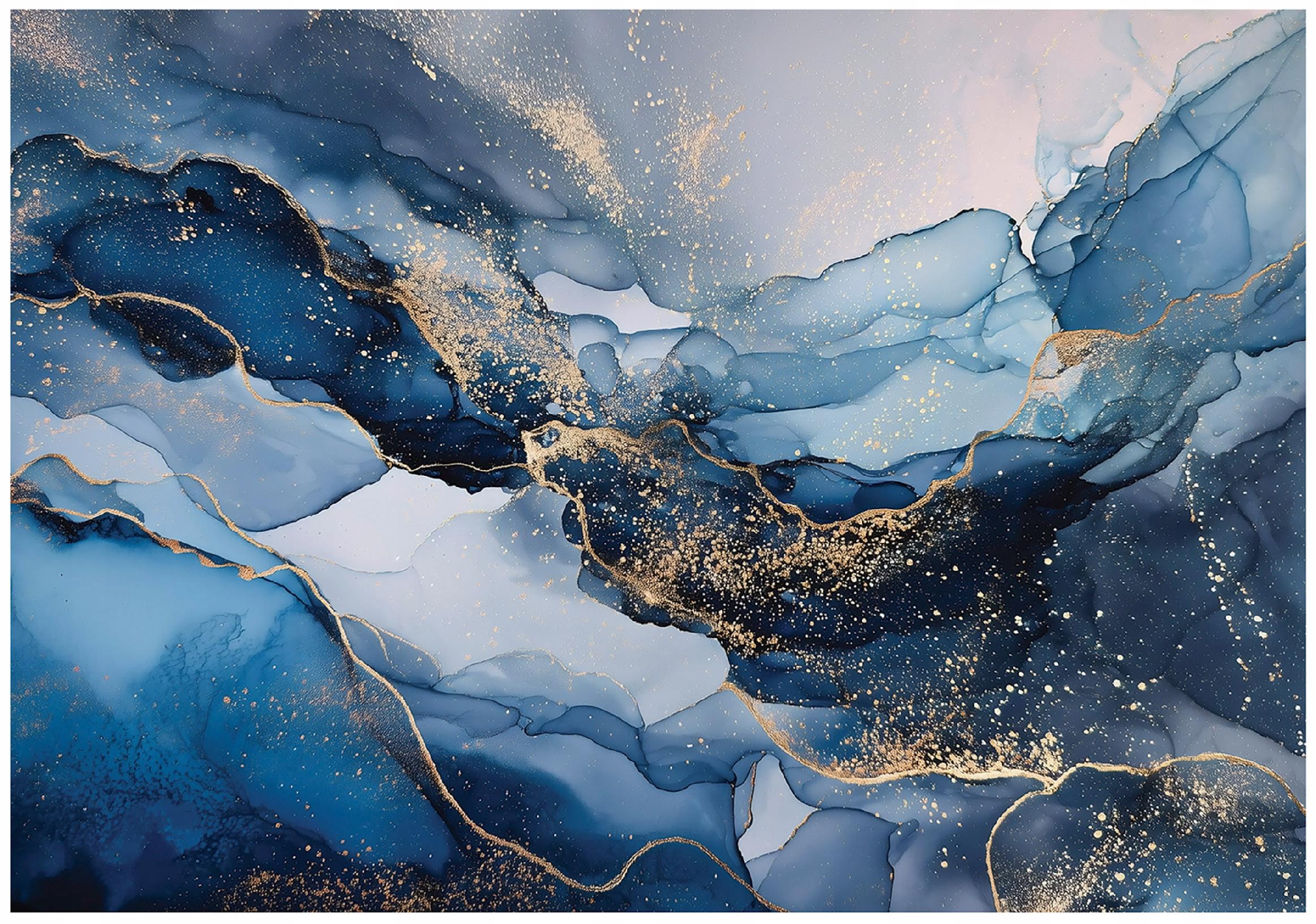 Gold and blue marble wall mural for the bedroom or living room, non-woven fabric,