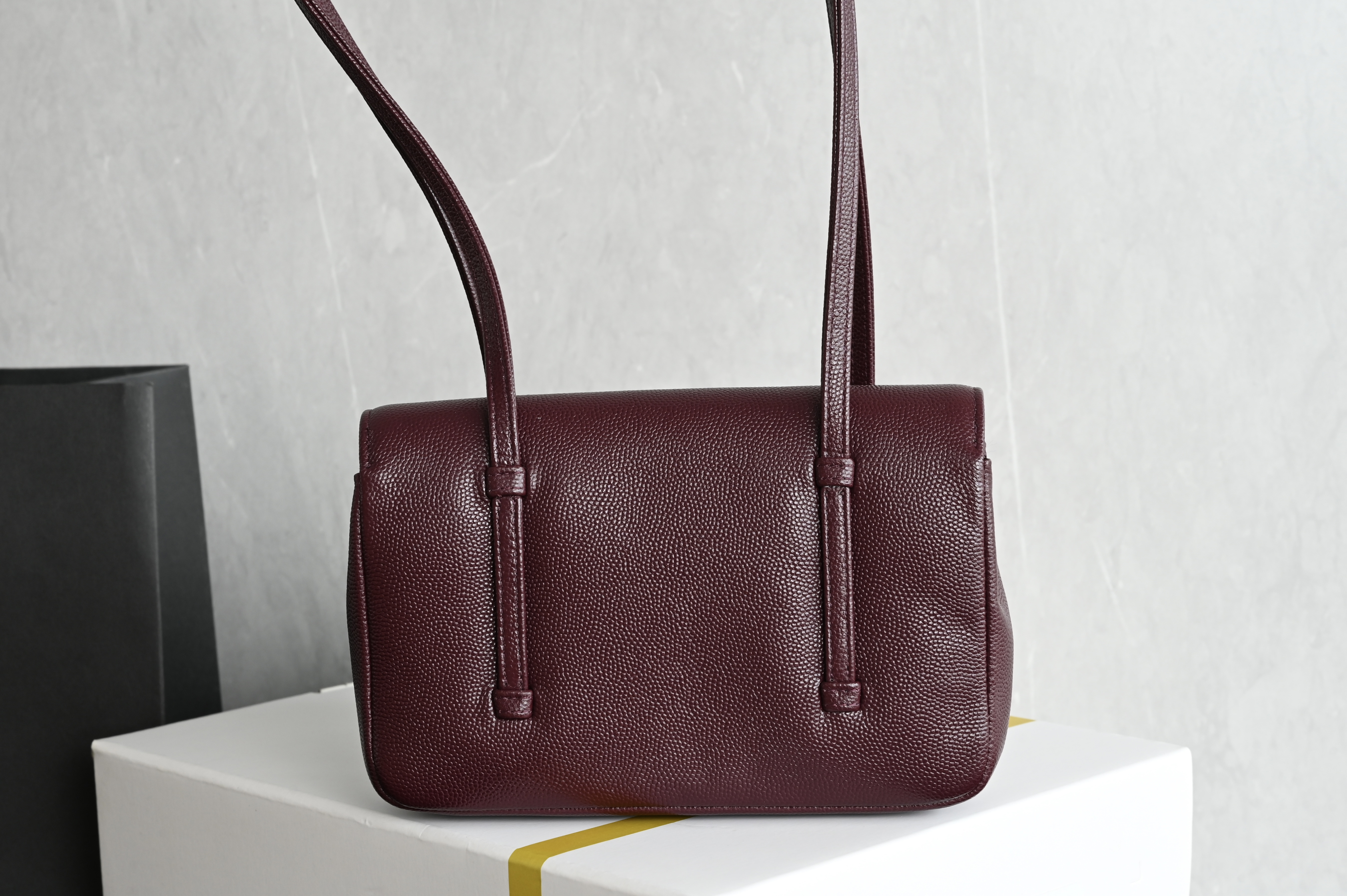 Preppy Coco Small Flap Bag in Burgundy Caviar Leather - Mocuir