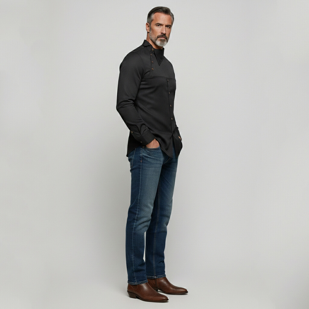 Men's Casual Solid Shirt Collar Asymmetrical Buttons Long Sleeve Shirts