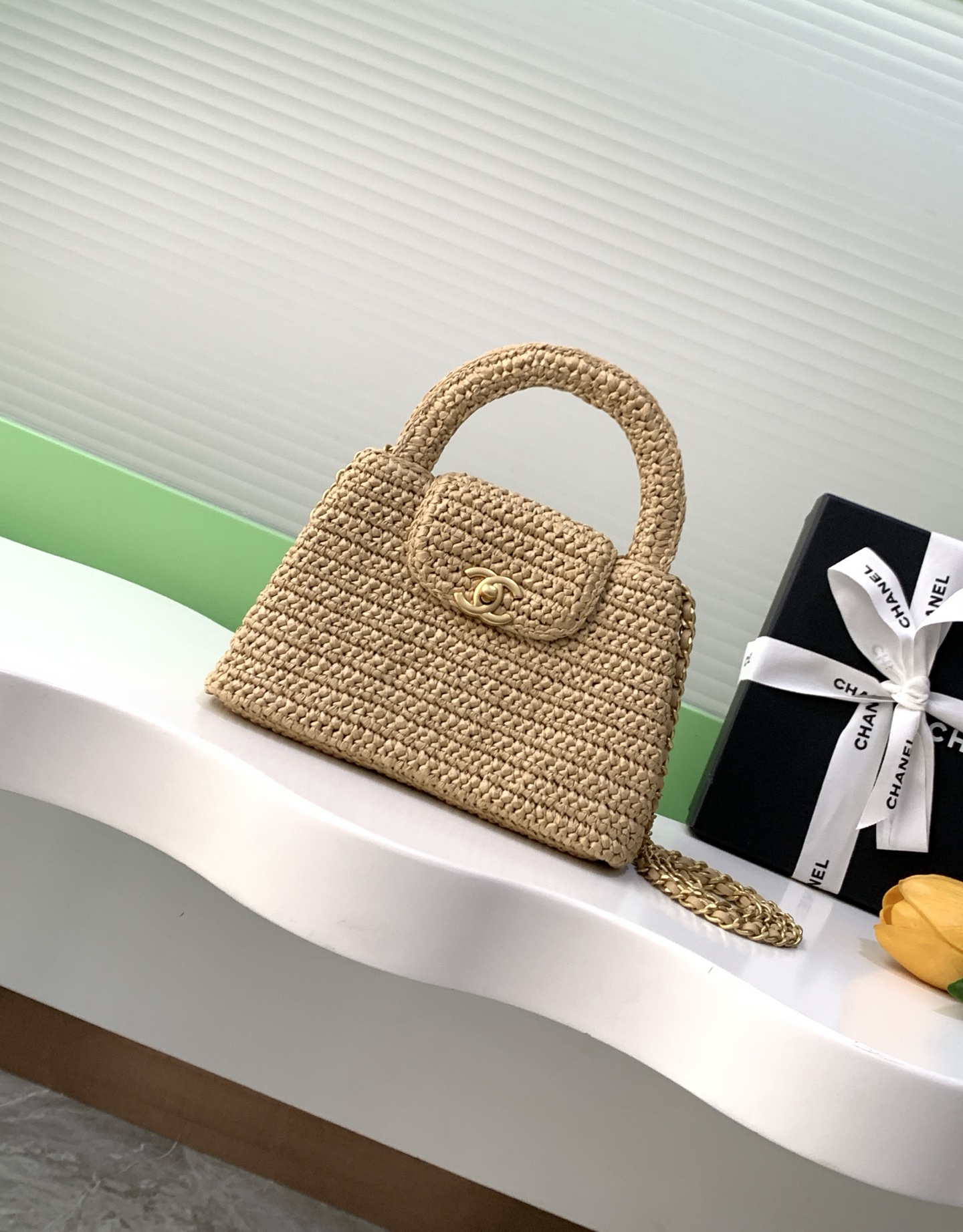 26C Cruise Raffia Mini Kelly Top Handle Bag - Mocuir