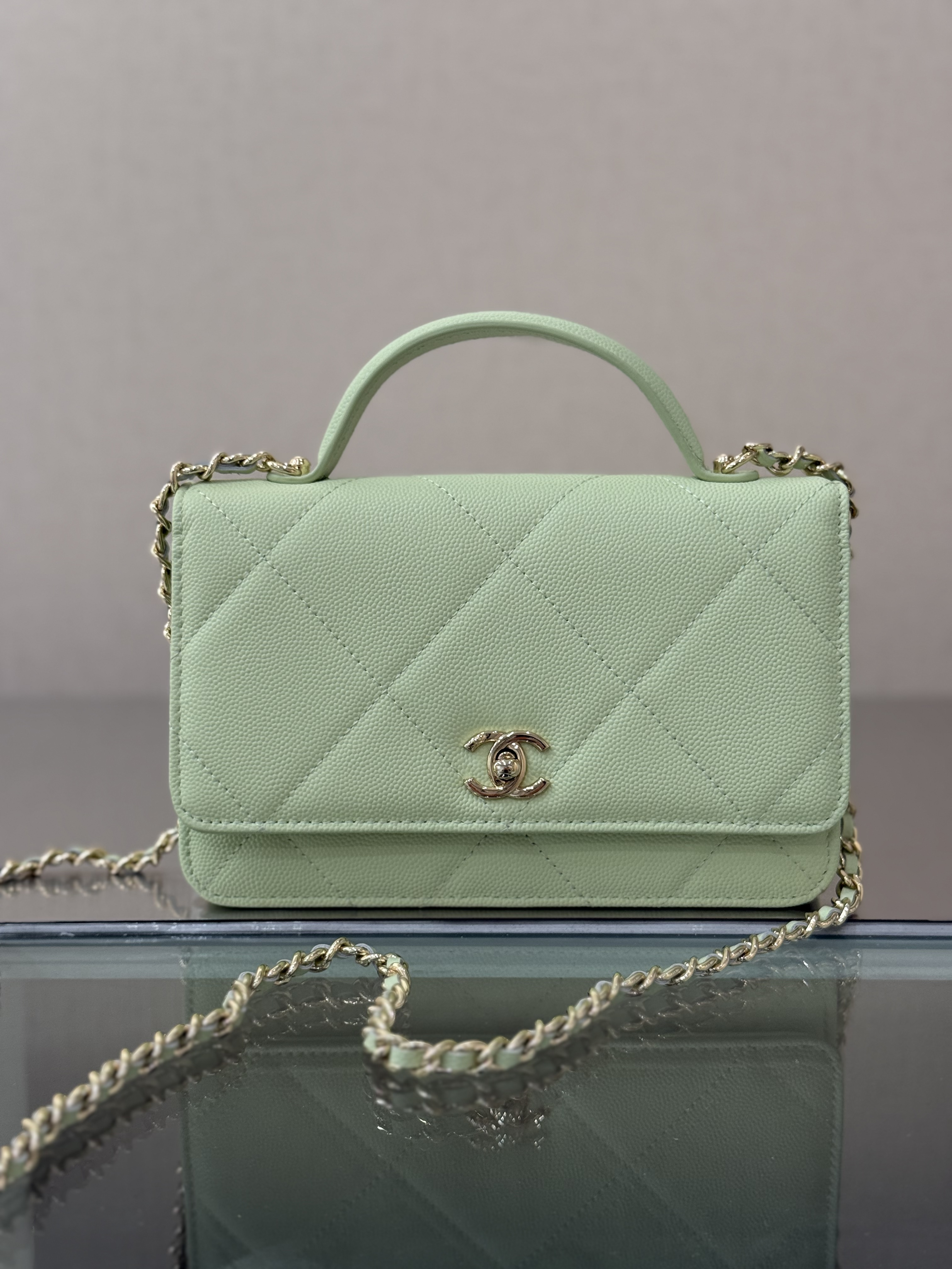 Classic Wallet On Chain with Top Handle（Light Teal） - Mocuir