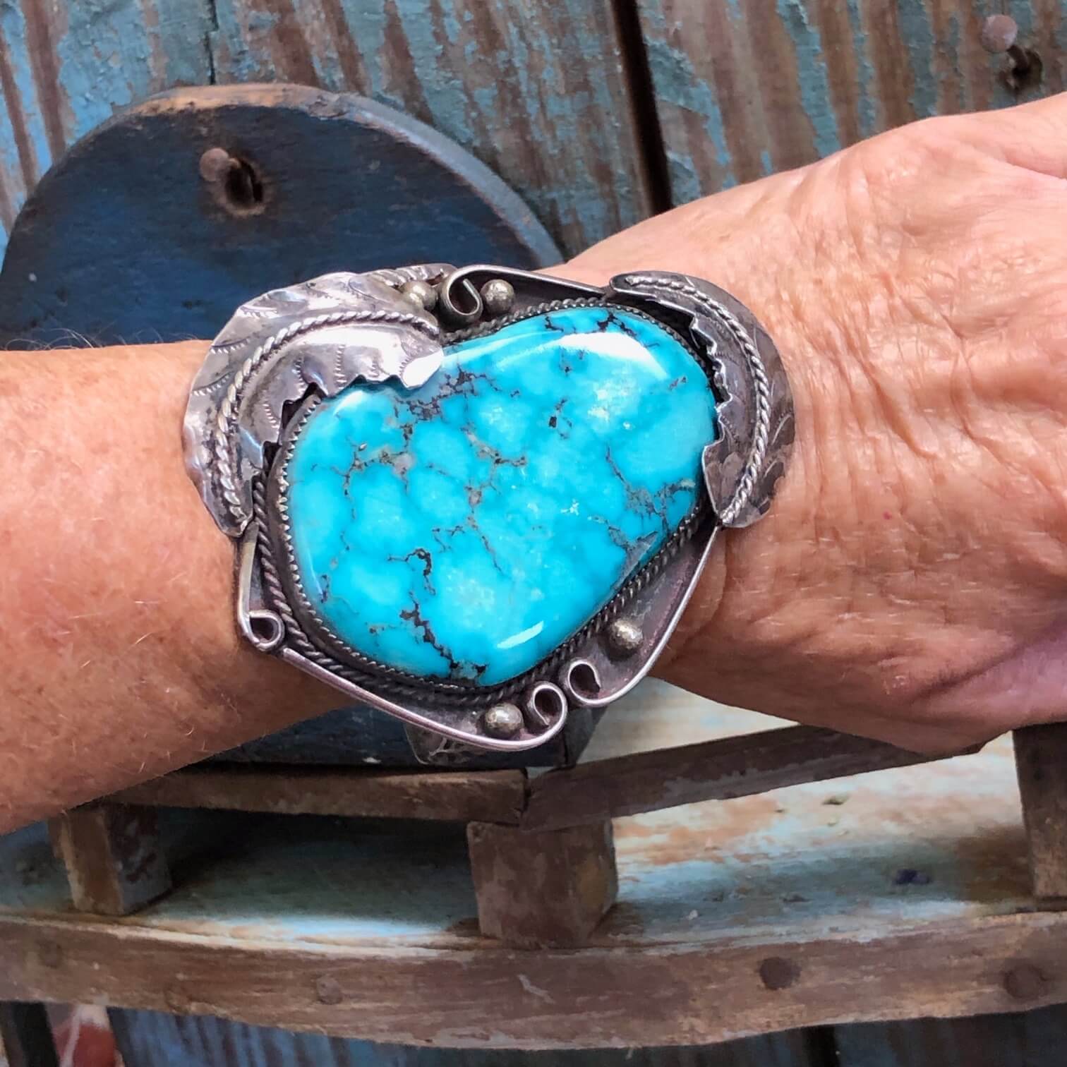 HUGE Vintage Navajo Sterling Silver Turquoise Cuff Bracelet