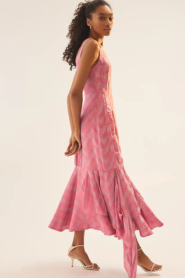 Stylish Ruched Sleeveless Side-Slit Dress PINK