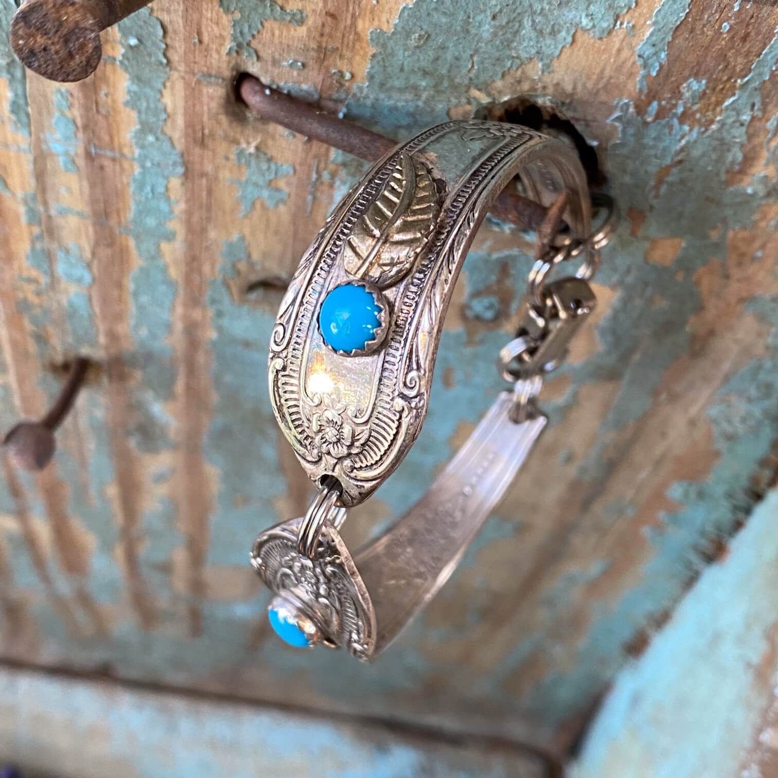 Vintage Silver Spoon Bracelet with Turquoise