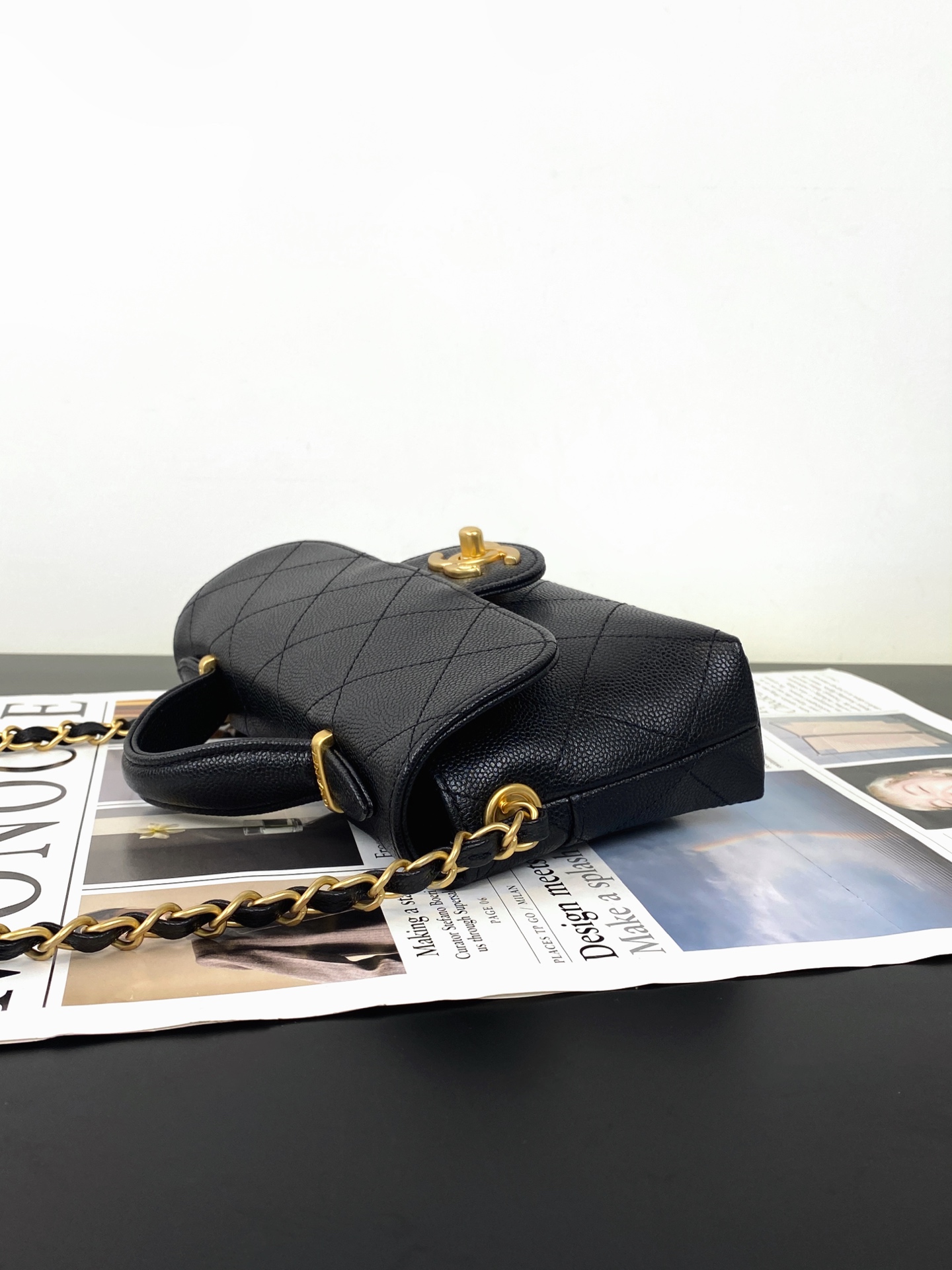 25K Black Quilted Caviar Calfskin Classic Flap with Top Handle & Gold Hardware - Mocuir