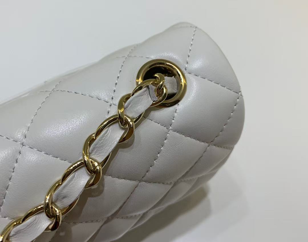 Classic Flap Mini Rectangular Bag (A35200) in White Lambskin with Gold-Tone Hardware, Timeless Classic Line - Mocuir