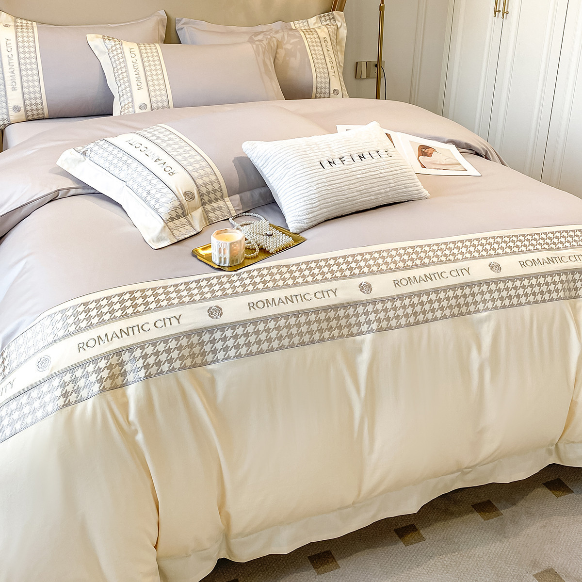 Four-piece cotton long-staple cotton spring and autumn cotton bedspread bedding high-grade bedspread