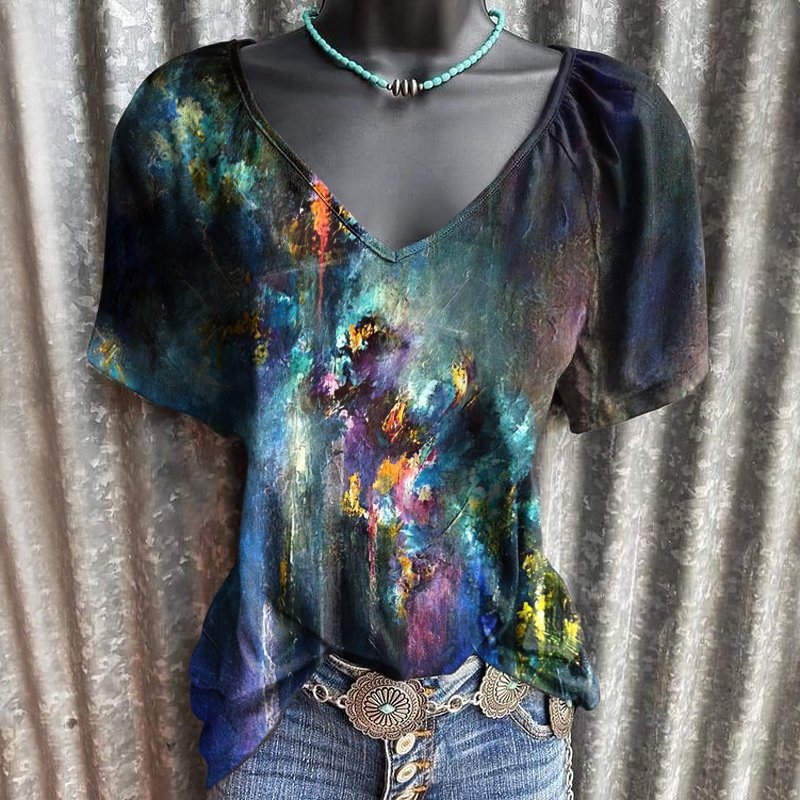 Womens paint tie-dye casual graphic tees