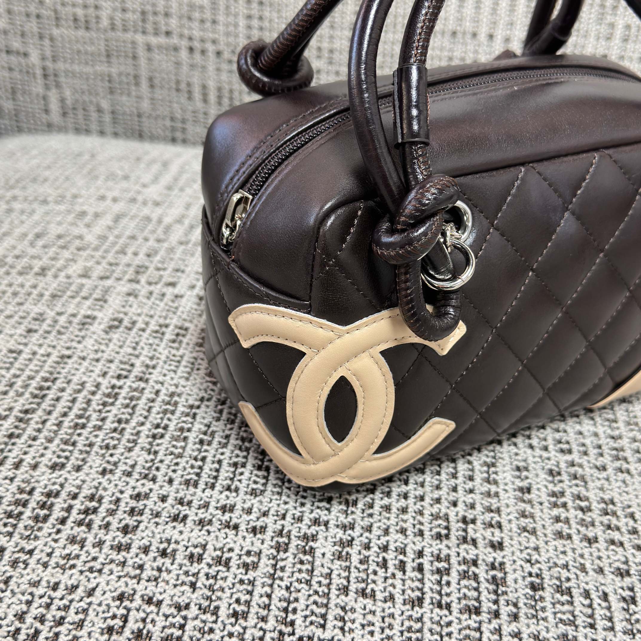 Cambon Quilted Lambskin Mini Boston Bag  Bowling Bag - Mocuir