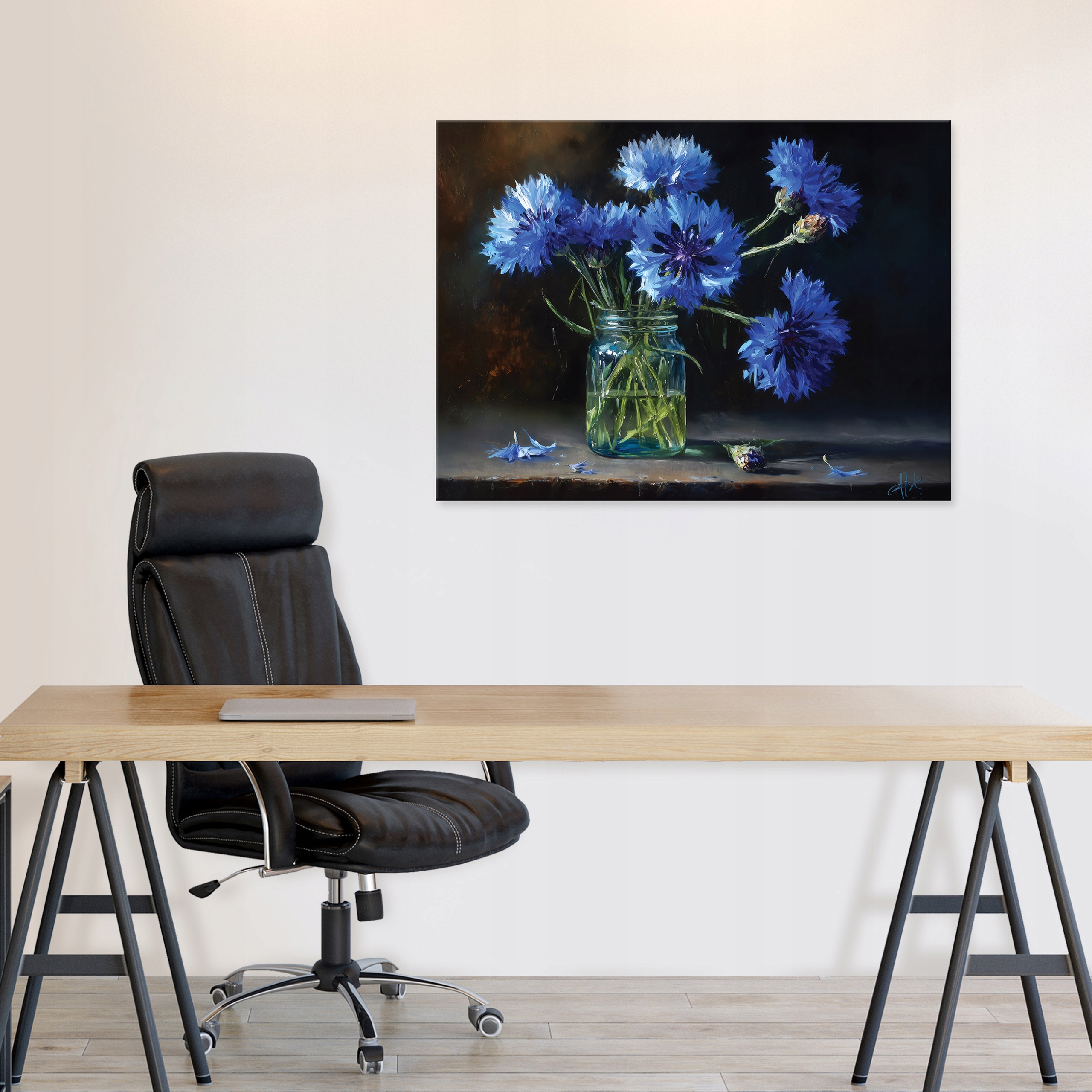 Vintage flower vase painting on canvas for the bedroom or living room, 40x30