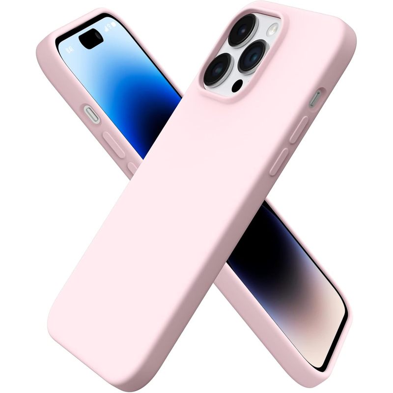Compatible with iPhone 14 Pro Max Case 6.7, Slim Liquid Silicone 3 Layers Full Covered Soft Gel Rubber Phone Case Protective Cover with Microfiber Lining 6.7 inch-Chalk Pink