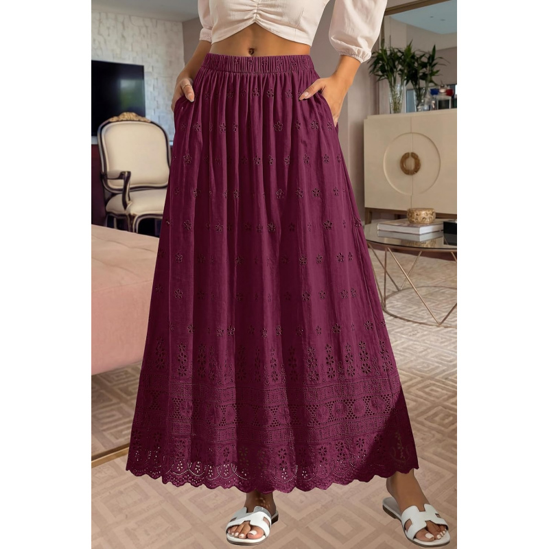 Women Summer Maxi Skirt Cute Elastic High Waist
