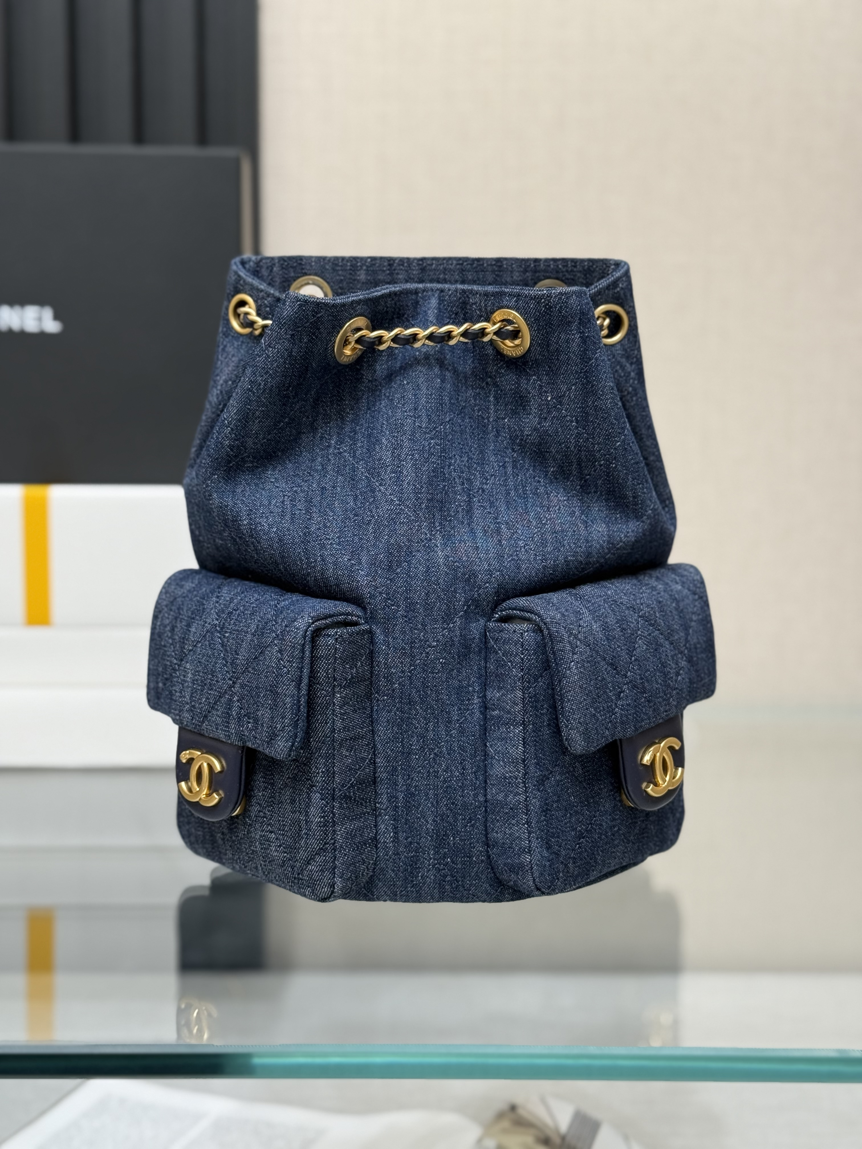 Drawstring Bucket Backpack（Dark Denim Blue） - Mocuir