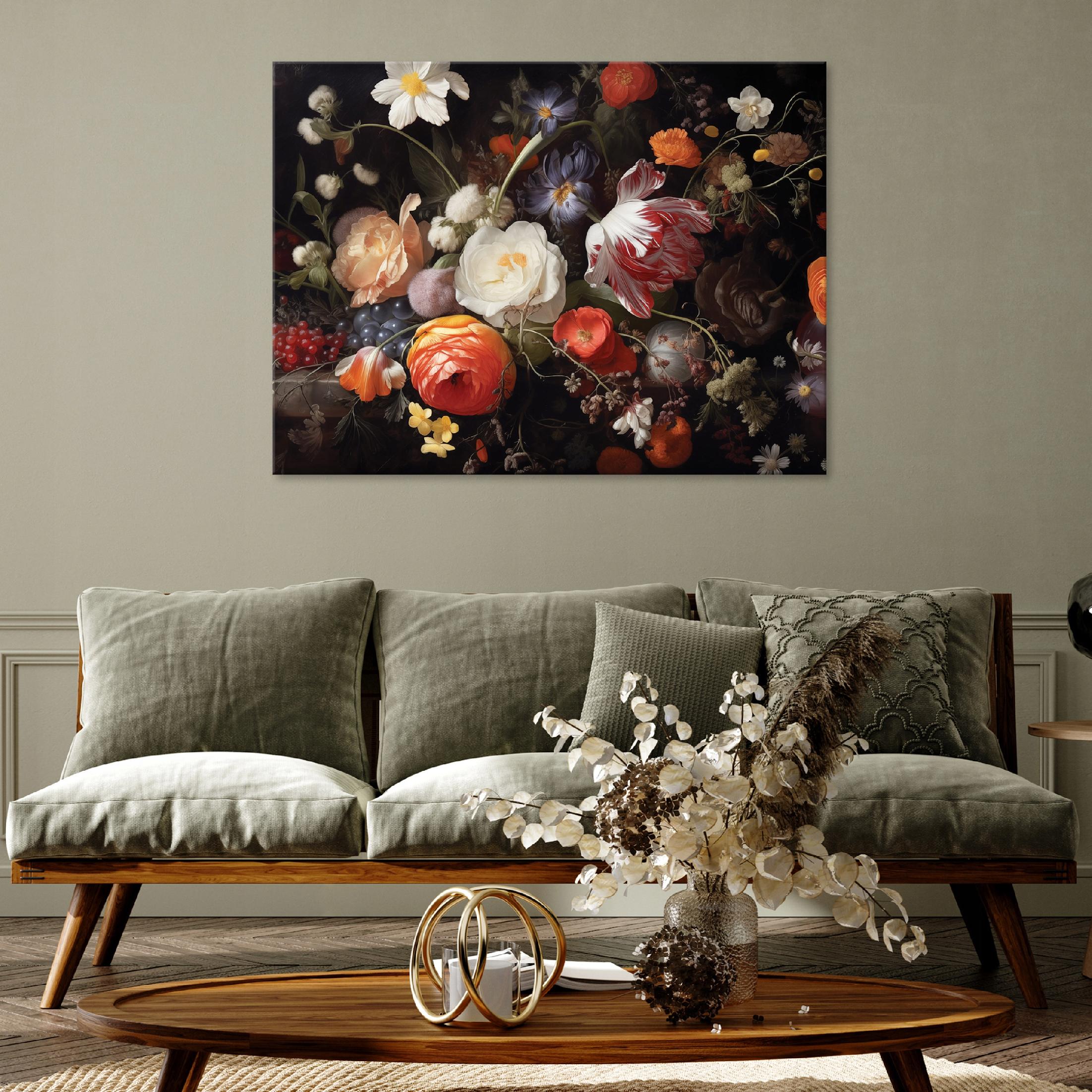 Painting of black peonies on canvas for a bedroom or living room wall, 40x30