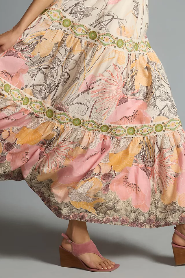 Square-Neck Floral Maxi Dress NEUTRAL MOTIF