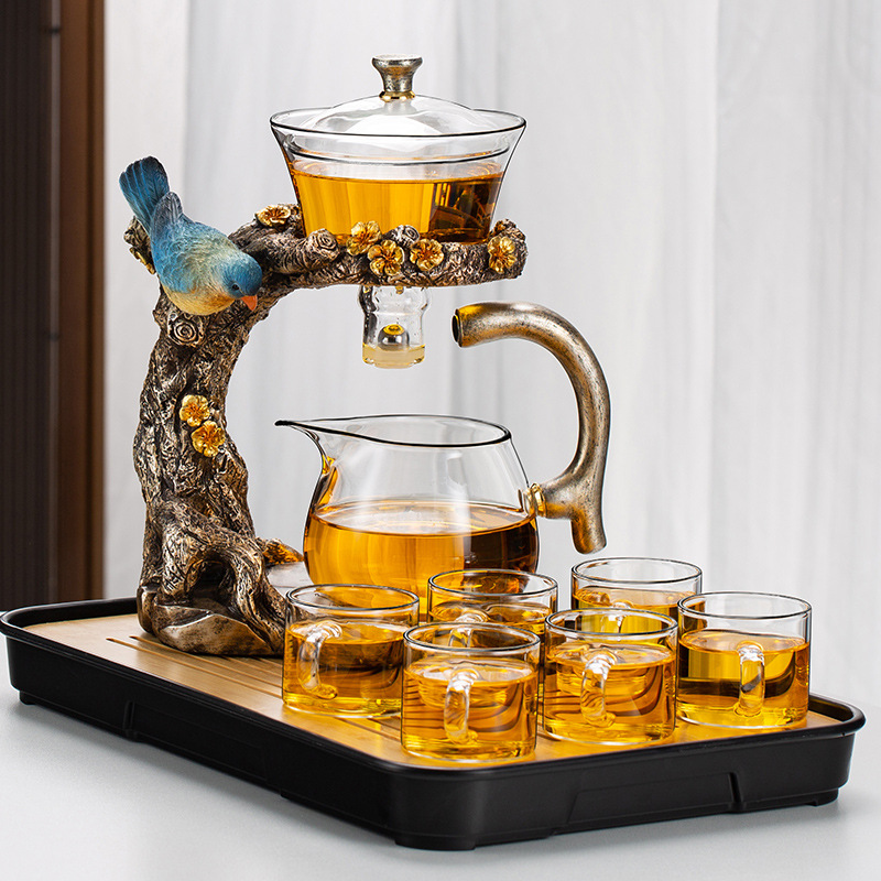 Glass tea set suit household magnetic suction semi-automatic lazy tea maker office kung fu tea cup teapot small set