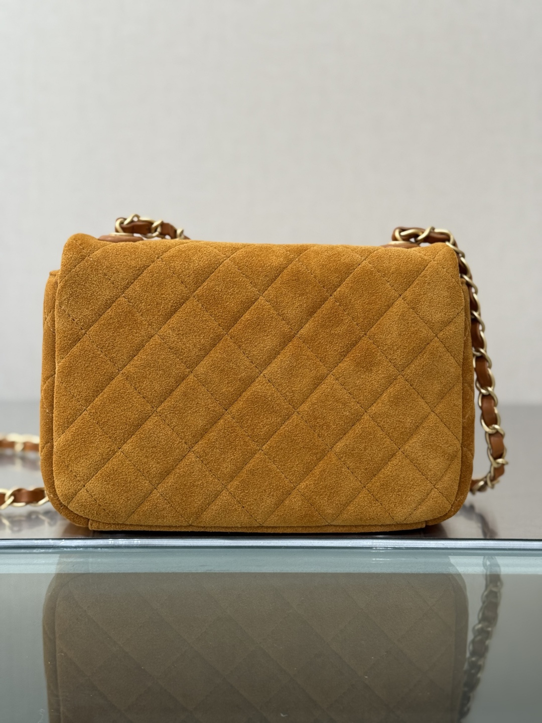 26C Cruise Mini Flap Bag in Caramel Mocha Suede Calfskin with Gold-Tone Hardware (Model AS5989) - Mocuir