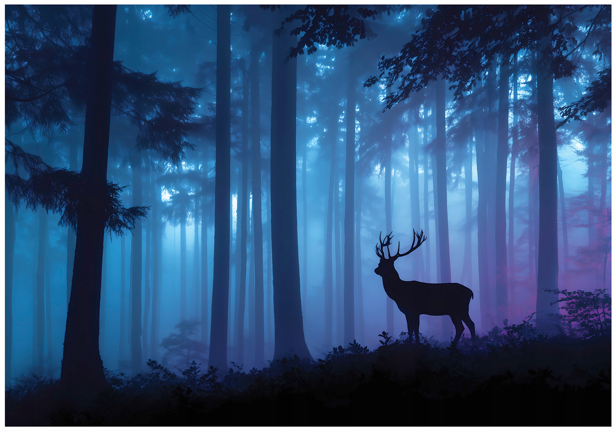 Forest, fog, deer, nature wall mural for bedroom or living room, non-woven wallpaper, 150x105 cm