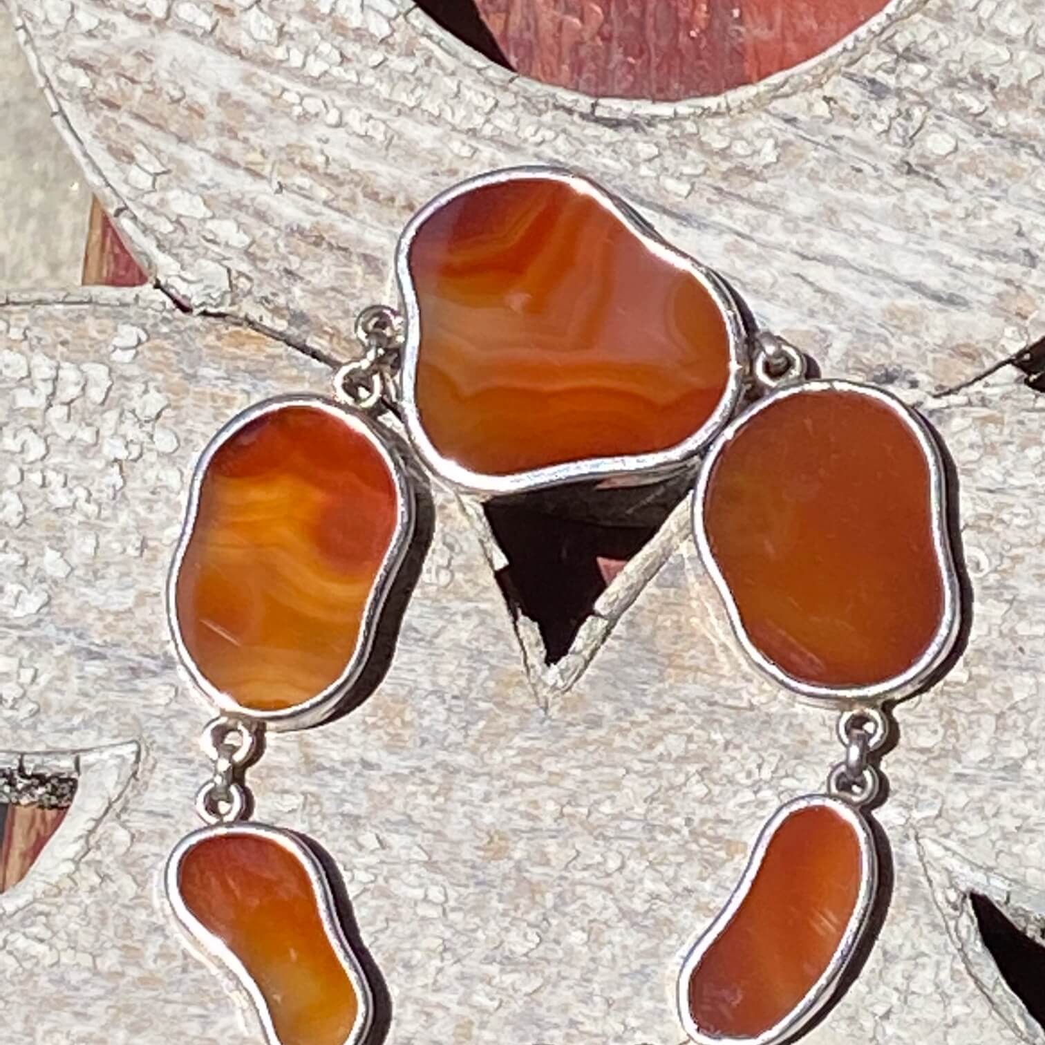 Red Banded Agate Slice Panel Bracelet Sterling Silver