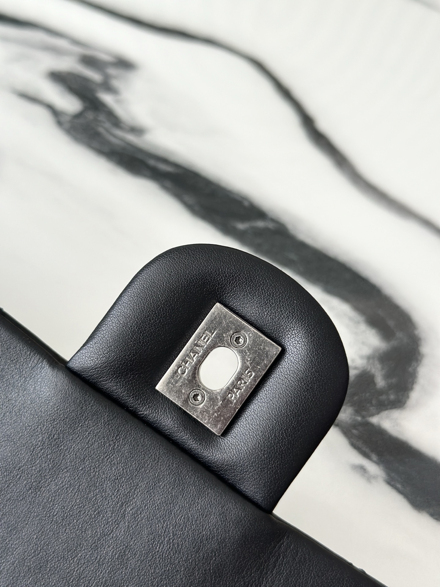 Black Calfskin Quilted Large Messenger Flap Bag with Ruthenium Hardware - Mocuir