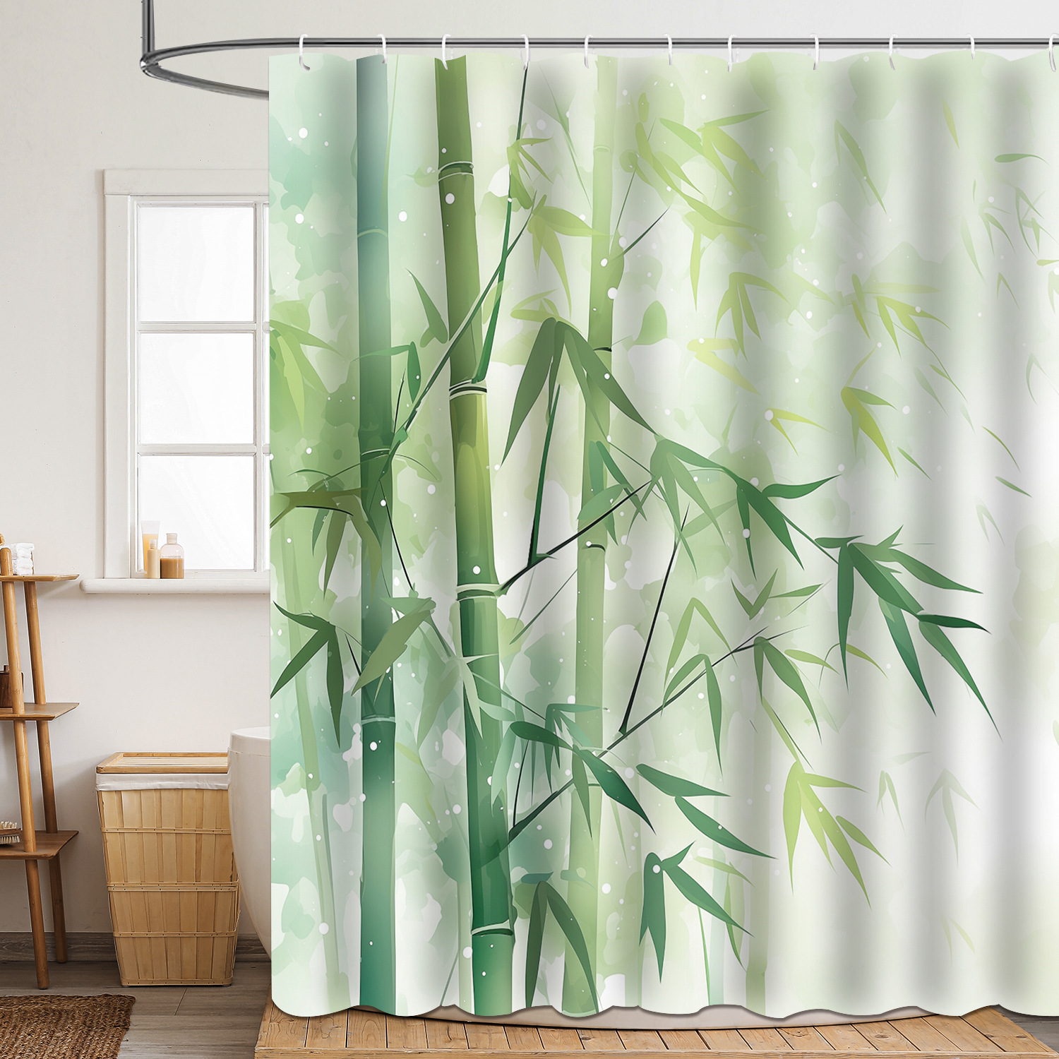 Shower curtain green plant leaf polyester 3d digital printing waterproof and mildew-proof shower bathroom partition