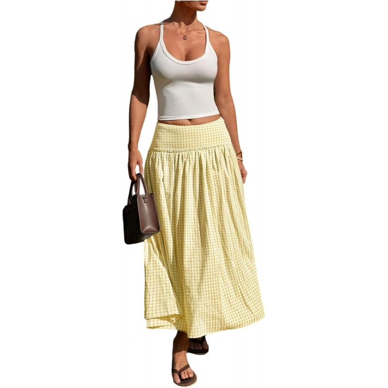 Women's Plaid Gingham Maxi Skirt