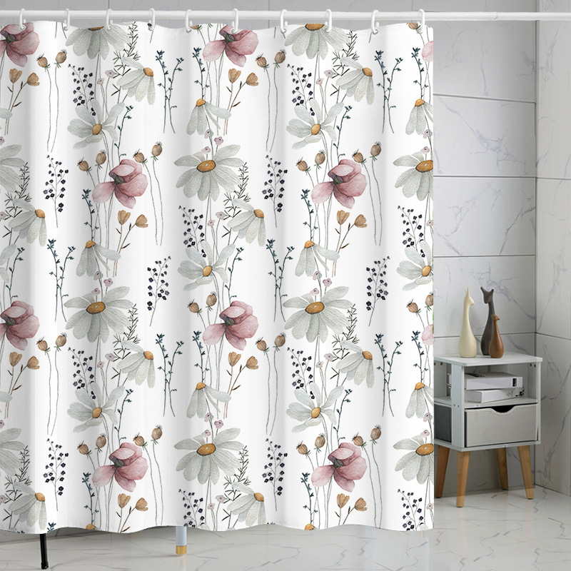 Digital printing watercolor ink flower simple geometric shower curtain waterproof and moisture-proof sanitary interval