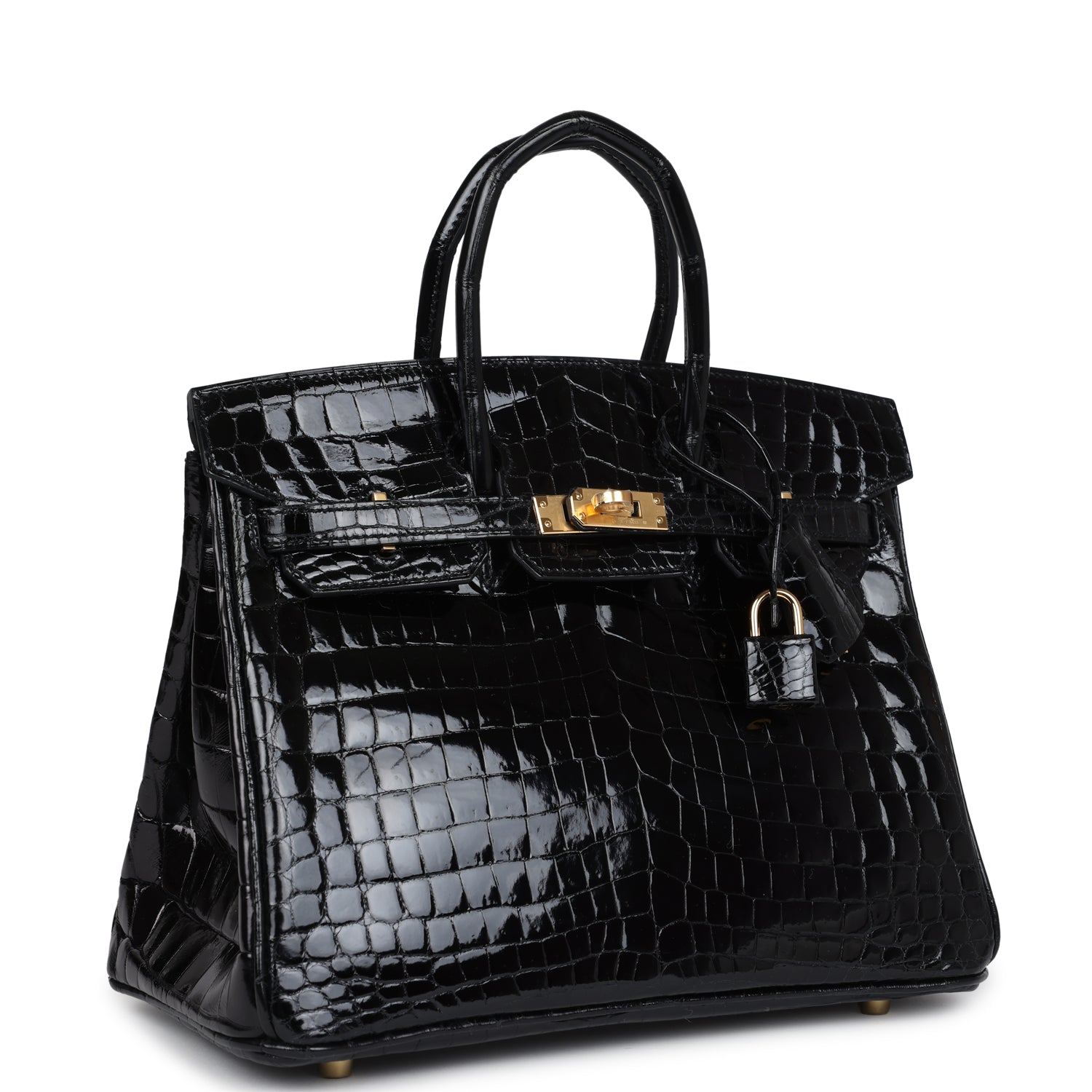 Birkin 25 Black Shiny Niloticus Crocodile Gold Hardware