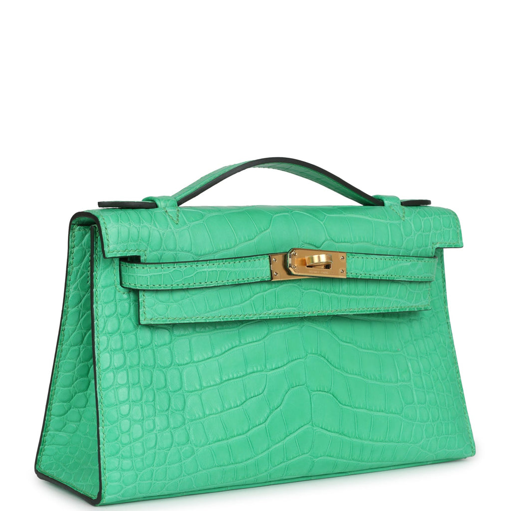 Kelly Pochette Vert Comics Matte Alligator Gold Hardware