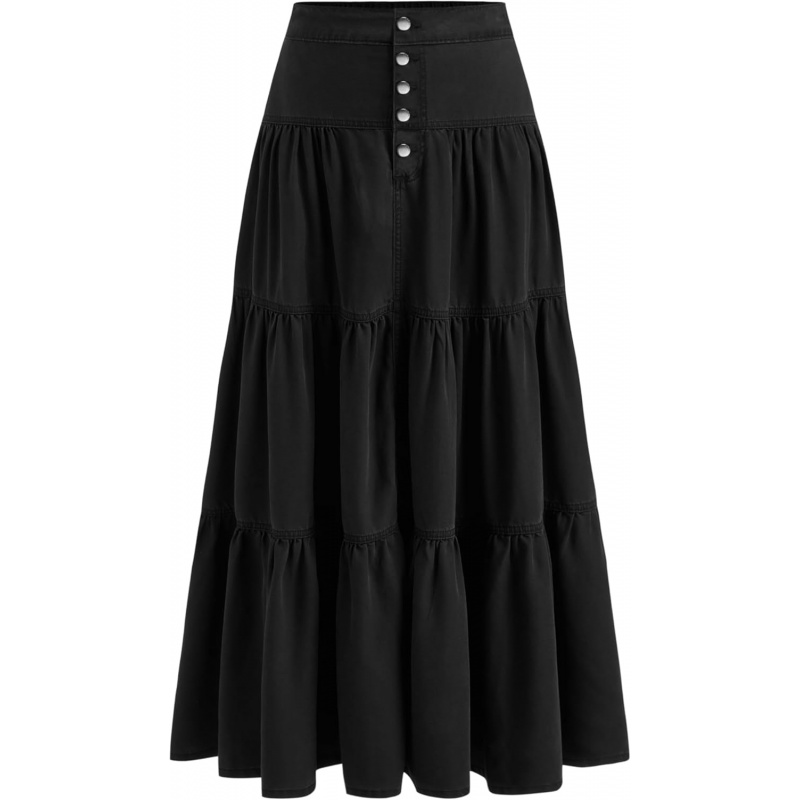 Women's Long Jean Denim Tiered Button