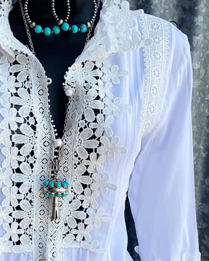 Women Boho Lace White Top