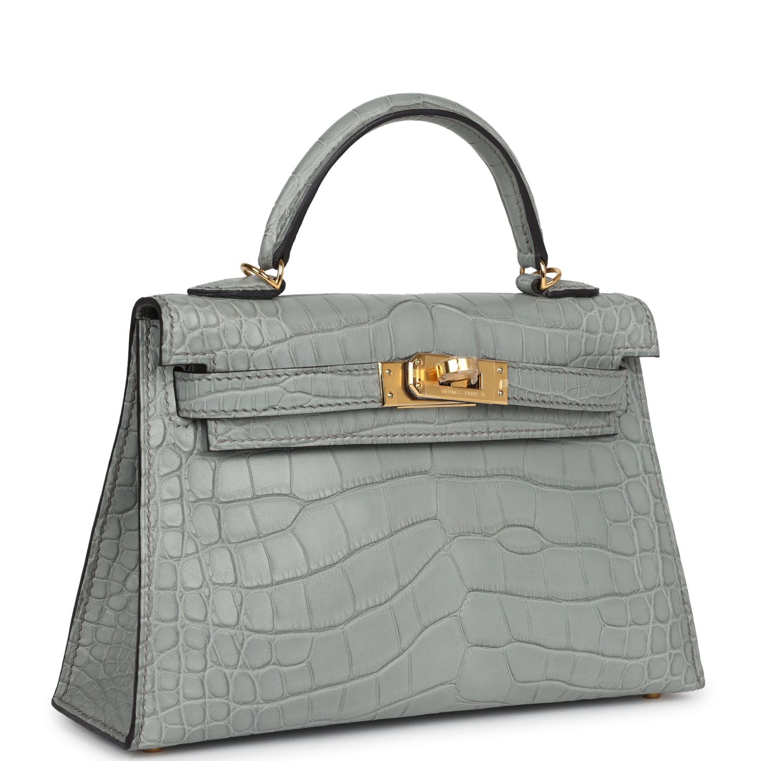 Kelly Sellier 20 Gris Ciment Matte Alligator Gold Hardware