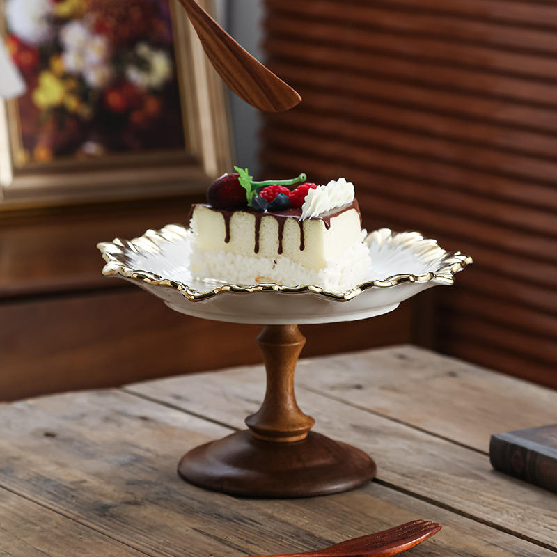 Wooden tall fruit plate bread plate dessert cake display stand dining table tray