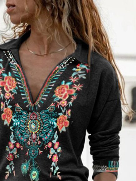 Shift Vintage Floral Printed Long Sleeve Shirts & Tops