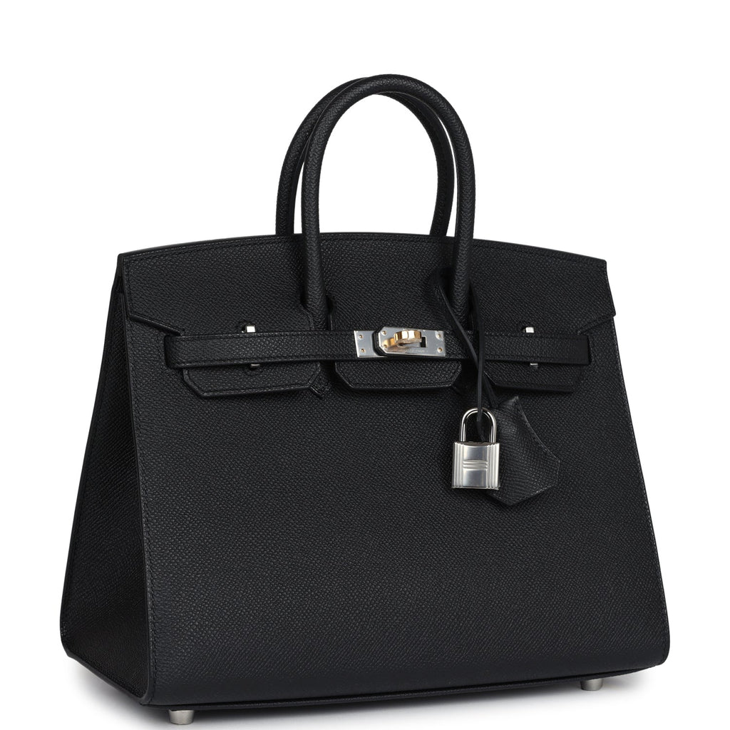 Birkin Sellier 25 Black Epsom Electrum Hardware