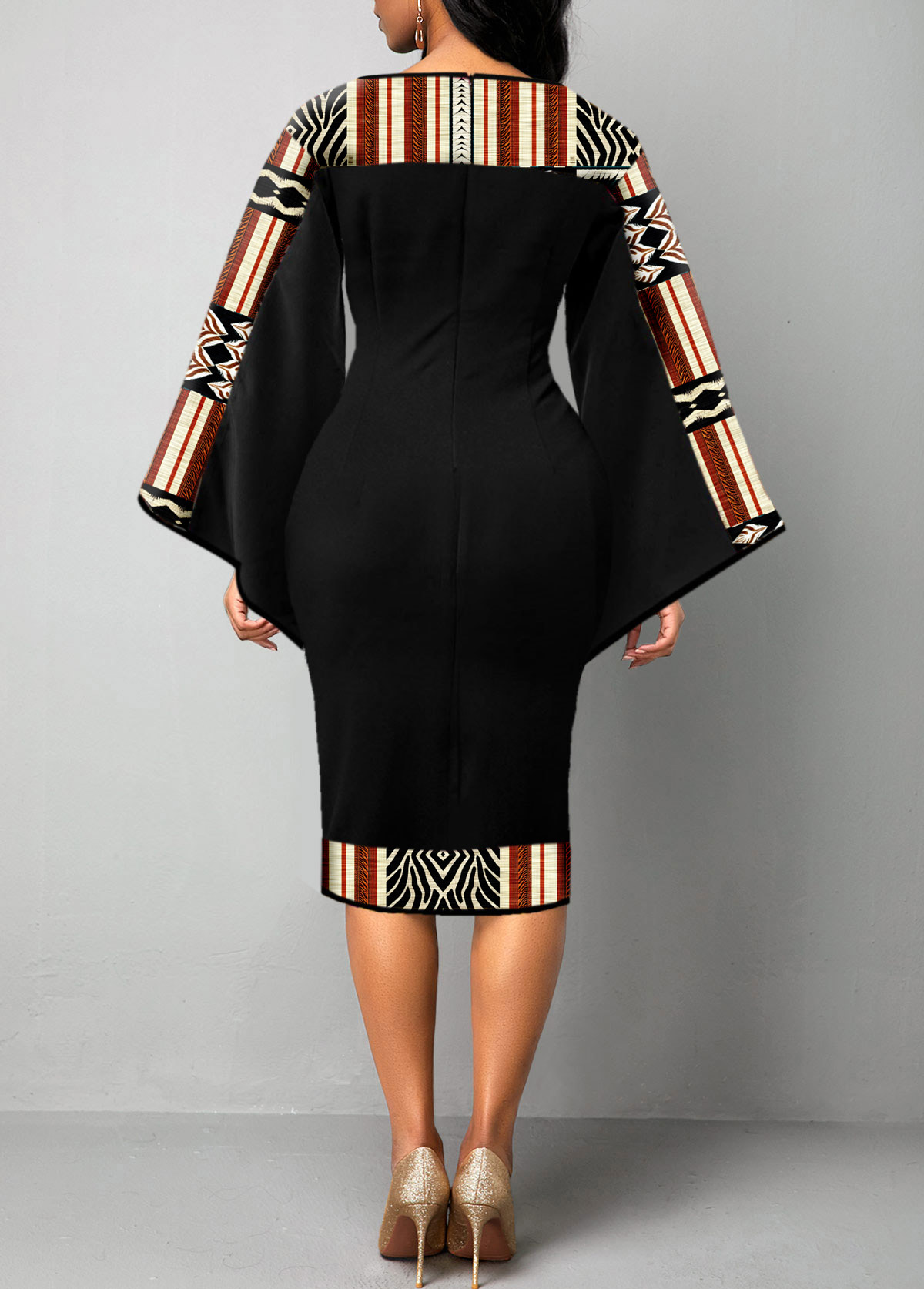 African Tribal Print Patchwork Black Bodycon Dress