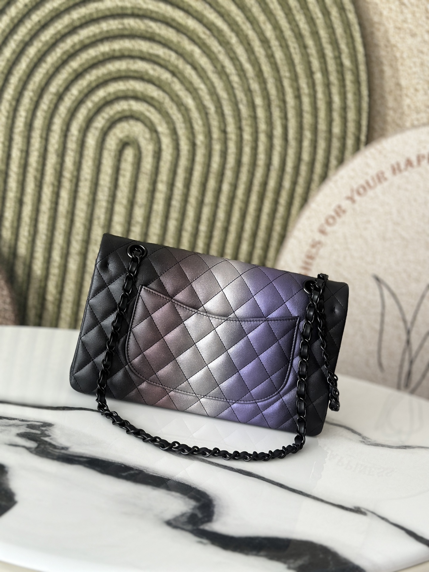 Classic Flap Medium Bag in Gradient Ombre Purple Lambskin with So Black Hardware (Model A01112) - Mocuir