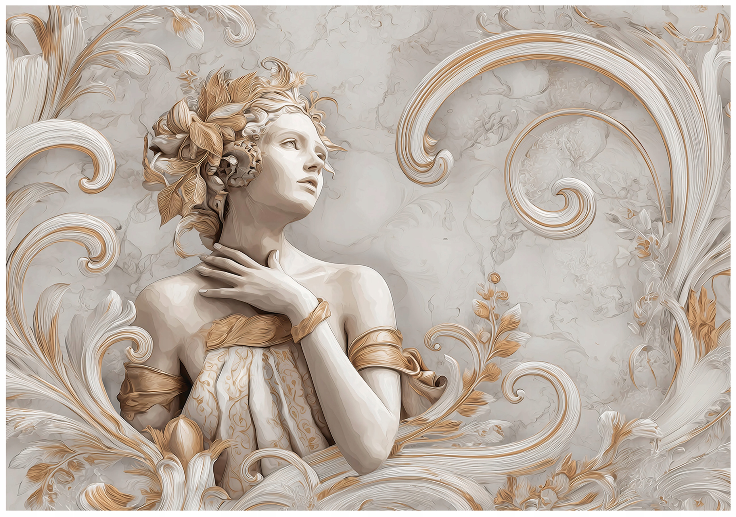 Abstract gold woman wall mural for bedroom or living room, non-woven fabric,