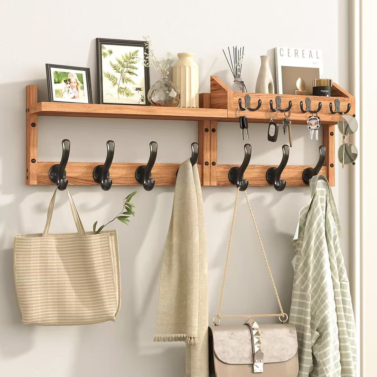 Spot wooden wall rack wall-mounted entrance door porch clothes bag finishing rack solid wood key rack