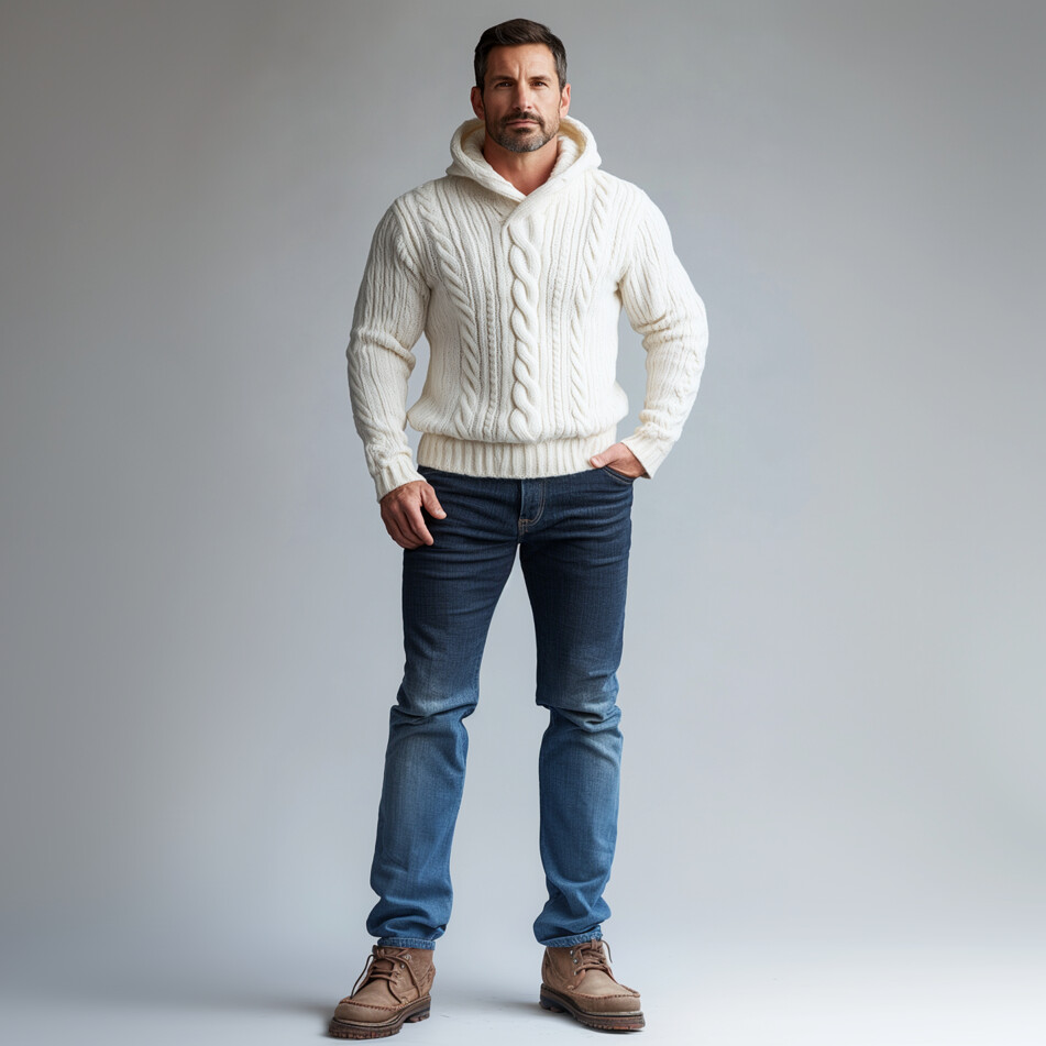 Men's Casual Cable Knit Long Sleeve Hoodie