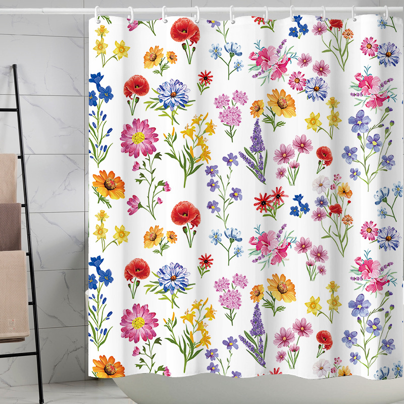 Digital printing watercolor ink flower simple geometric shower curtain waterproof and moisture-proof sanitary interval