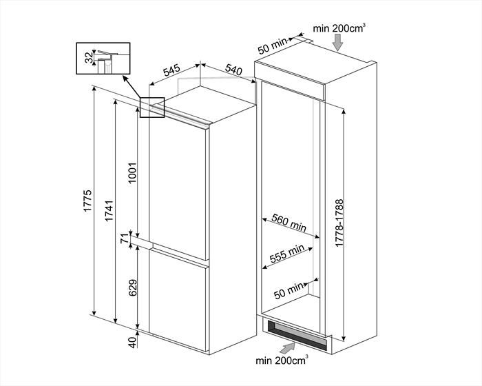 SMEG - Frigorifero incasso C8174TNE Classe E 275lt