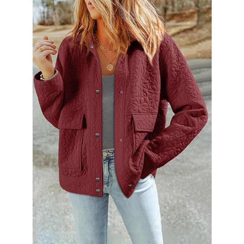Jackets for Women Casual Long Sleeve Collared Jacquard Coats