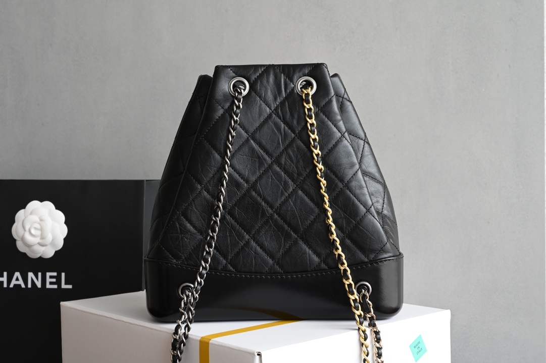 Gabrielle Backpack (Small) in Black Aged & Smooth Calfskin with Mixed Gold & Silver Hardware (Model A94485) - Mocuir