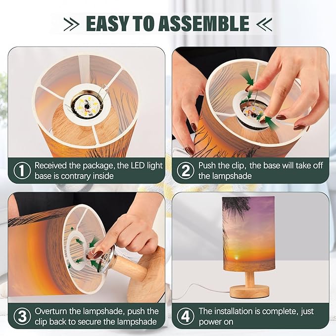 TWINKLETALE Table Lamp Sunset Ocean Palm Tree Tropical Summer Nightstand Lamp