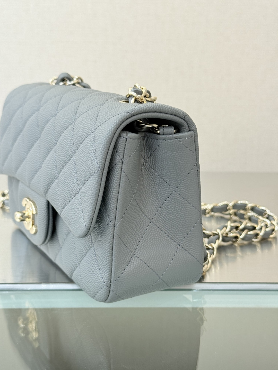 Mini Classic Flap Handbag（Light Gray-Blue） - Mocuir
