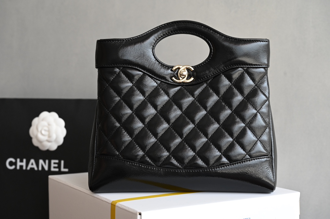 31 Mini Shopping Bag in Black Shiny Lambskin with Gold-Tone Hardware (Model AS4133) - Mocuir