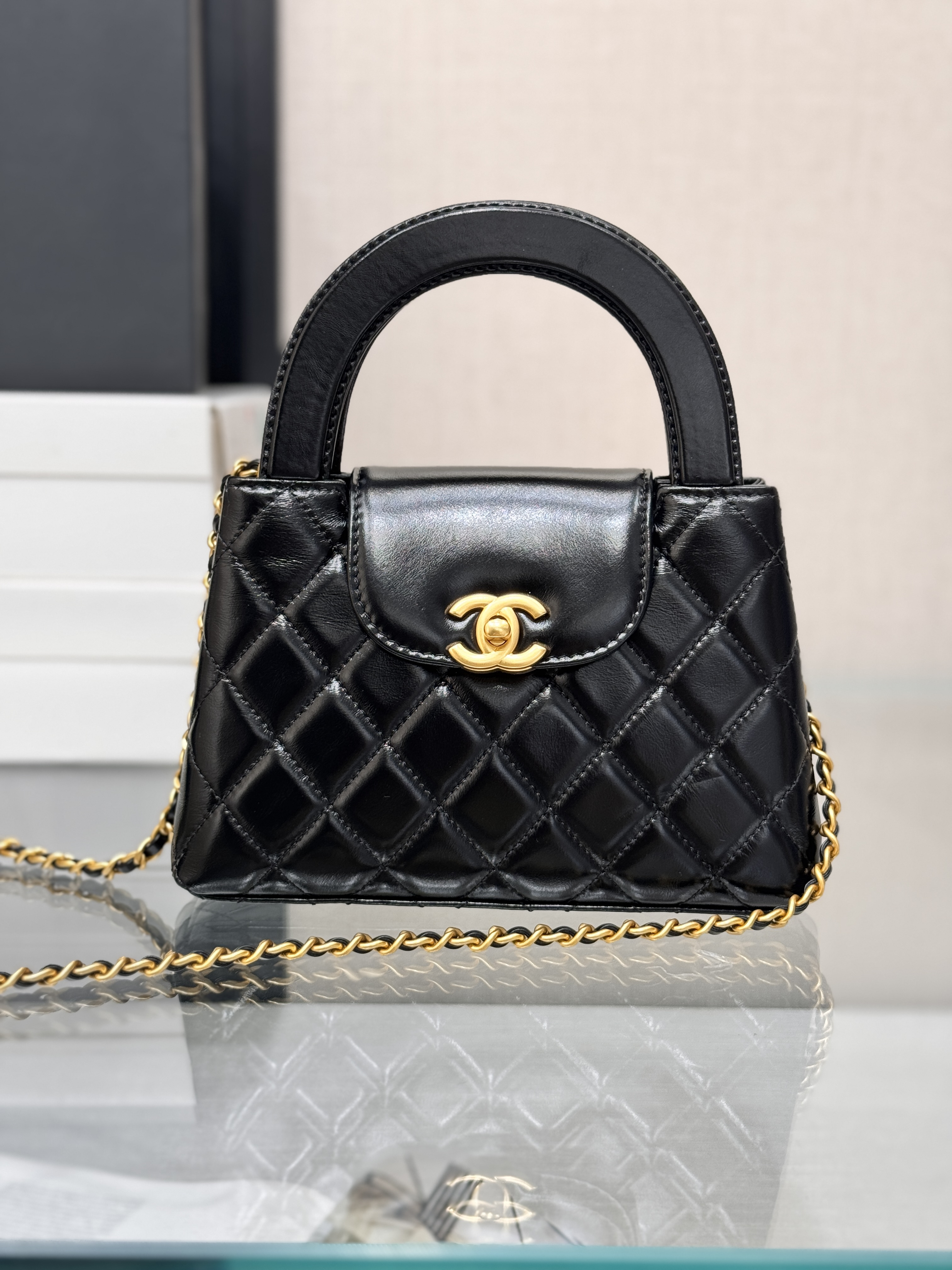 Mini Kelly Shopping Bag（Gold logo） - Mocuir
