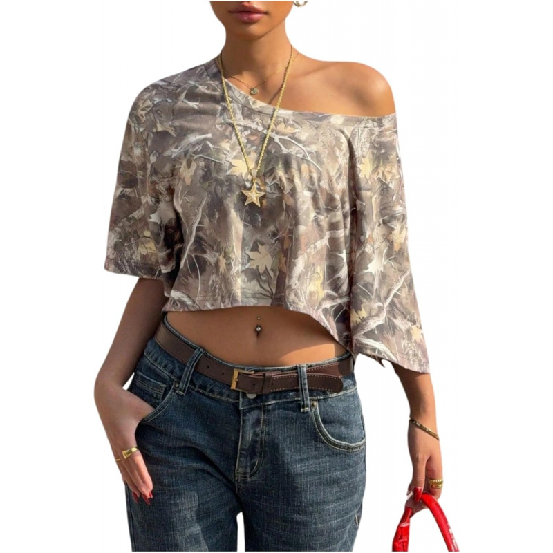 Women's Y2k Camo Print Off The Shoulder